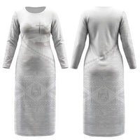 Tonga White Sunday Fakame Couples Matching Long Sleeve Bodycon Dress and Hawaiian Shirt Tokelaufeletoa Kupesi