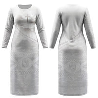 Tonga White Sunday Fakame Couples Matching Long Sleeve Bodycon Dress and Long Sleeve Button Shirt Tokelaufeletoa Kupesi