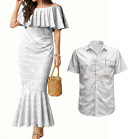 Tonga White Sunday Fakame Couples Matching Mermaid Dress and Hawaiian Shirt Tokelaufeletoa Kupesi