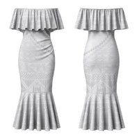 Tonga White Sunday Fakame Couples Matching Mermaid Dress and Long Sleeve Button Shirt Tokelaufeletoa Kupesi