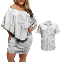 Tonga White Sunday Fakame Couples Matching Off Shoulder Short Dress and Hawaiian Shirt Tokelaufeletoa Kupesi