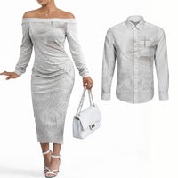 Tonga White Sunday Fakame Couples Matching Off The Shoulder Long Sleeve Dress and Long Sleeve Button Shirt Tokelaufeletoa Kupesi