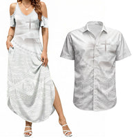 Tonga White Sunday Fakame Couples Matching Summer Maxi Dress and Hawaiian Shirt Tokelaufeletoa Kupesi