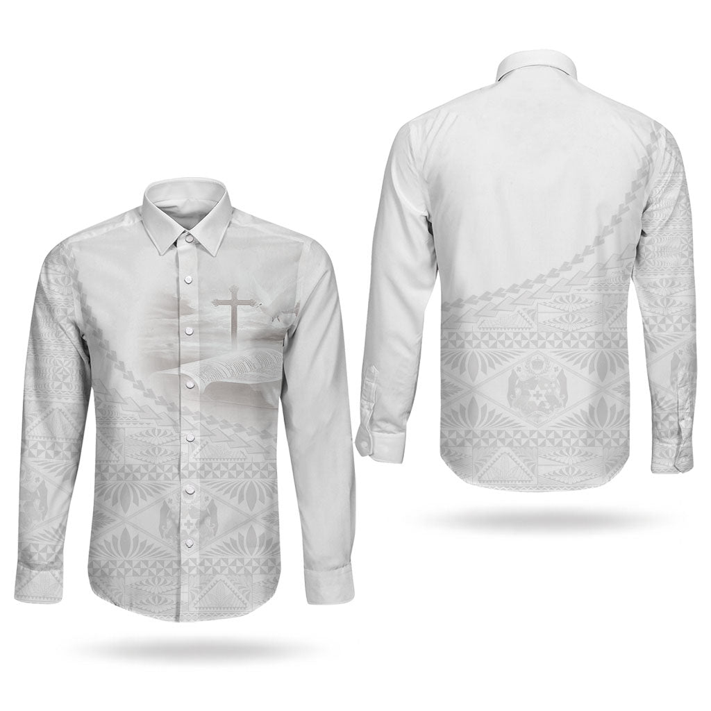 Tonga White Sunday Fakame Couples Matching Summer Maxi Dress and Long Sleeve Button Shirt Tokelaufeletoa Kupesi