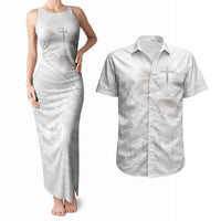 Tonga White Sunday Fakame Couples Matching Tank Maxi Dress and Hawaiian Shirt Tokelaufeletoa Kupesi