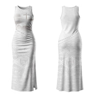 Tonga White Sunday Fakame Couples Matching Tank Maxi Dress and Long Sleeve Button Shirt Tokelaufeletoa Kupesi