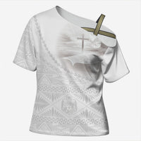 Tonga White Sunday Fakame Cross Shoulder Shirt Tokelaufeletoa Kupesi