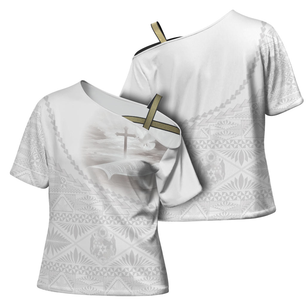 Tonga White Sunday Fakame Cross Shoulder Shirt Tokelaufeletoa Kupesi