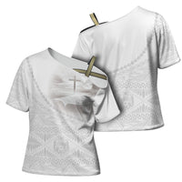 Tonga White Sunday Fakame Cross Shoulder Shirt Tokelaufeletoa Kupesi
