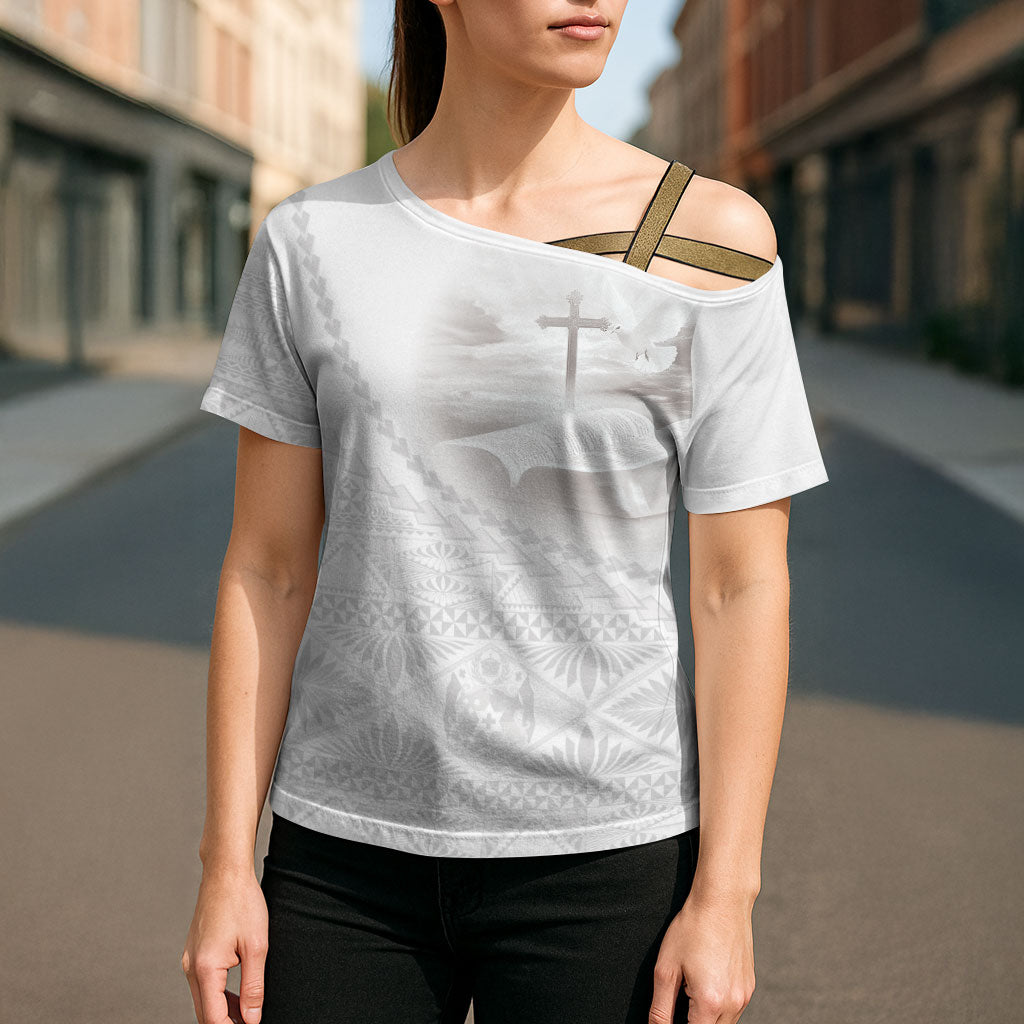 Tonga White Sunday Fakame Cross Shoulder Shirt Tokelaufeletoa Kupesi