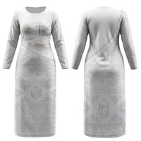 Tonga White Sunday Fakame Family Matching Long Sleeve Bodycon Dress and Hawaiian Shirt Tokelaufeletoa Kupesi