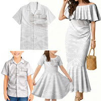 Tonga White Sunday Fakame Family Matching Mermaid Dress and Hawaiian Shirt Tokelaufeletoa Kupesi