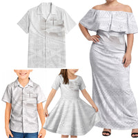Tonga White Sunday Fakame Family Matching Off Shoulder Maxi Dress and Hawaiian Shirt Tokelaufeletoa Kupesi