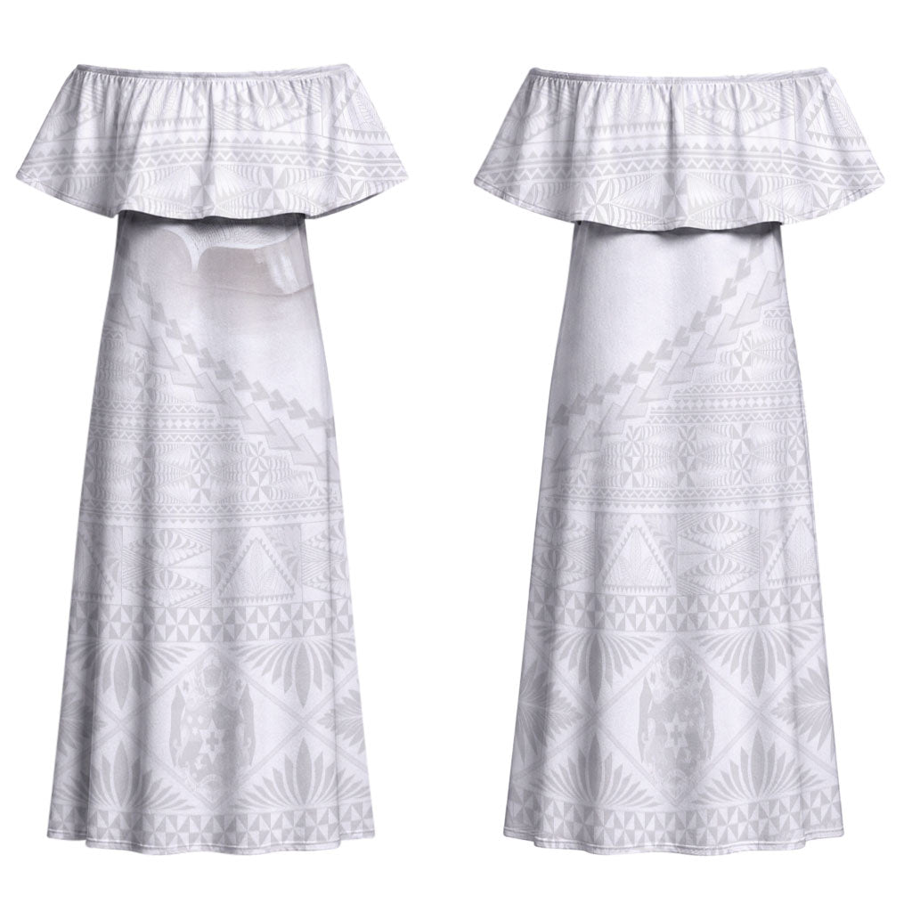 Tonga White Sunday Fakame Family Matching Off Shoulder Maxi Dress and Hawaiian Shirt Tokelaufeletoa Kupesi