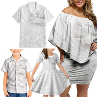Tonga White Sunday Fakame Family Matching Off Shoulder Short Dress and Hawaiian Shirt Tokelaufeletoa Kupesi