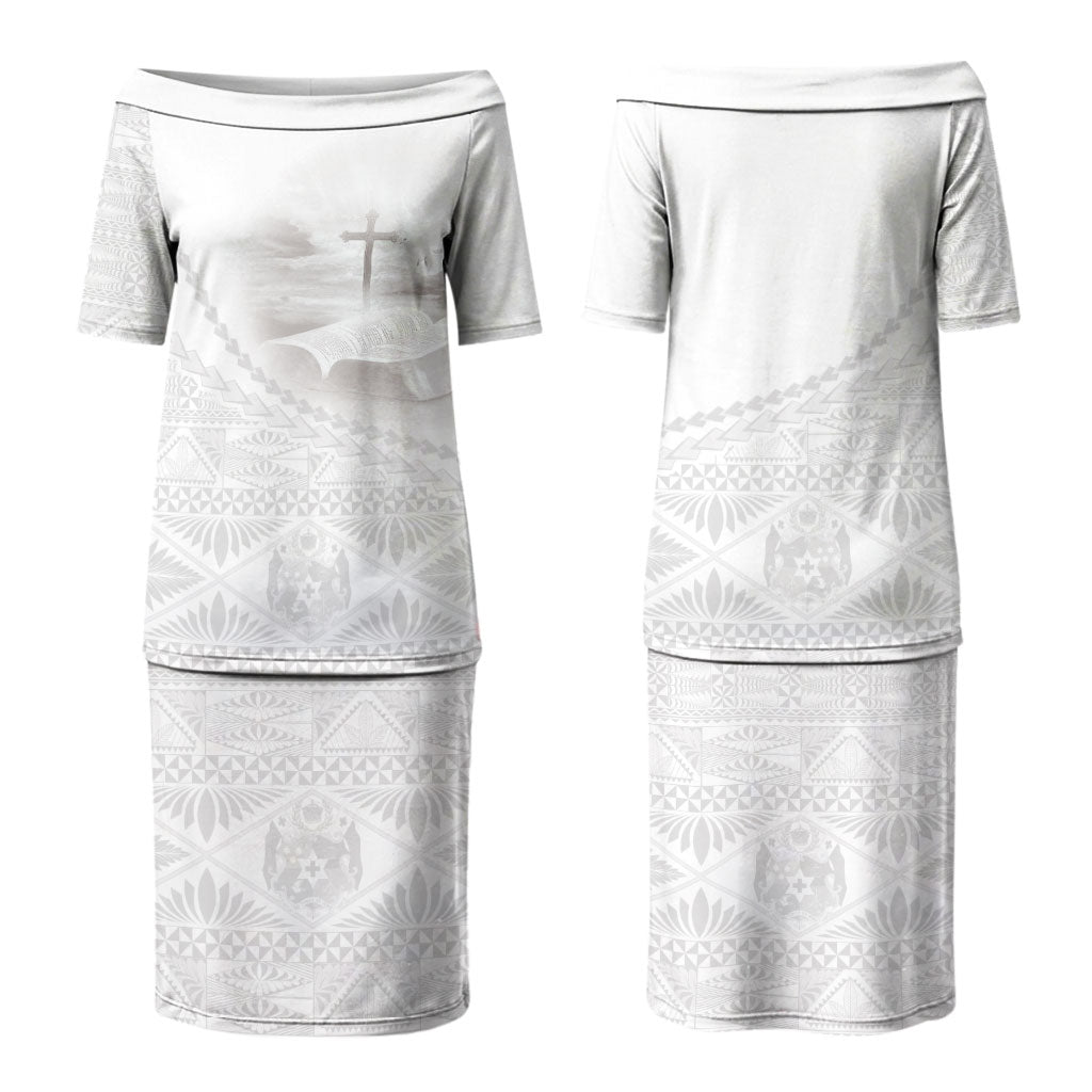 Tonga White Sunday Fakame Family Matching Puletasi and Hawaiian Shirt Tokelaufeletoa Kupesi