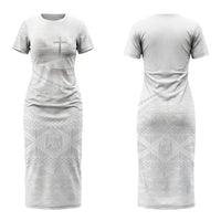 Tonga White Sunday Fakame Family Matching Short Sleeve Bodycon Dress and Hawaiian Shirt Tokelaufeletoa Kupesi