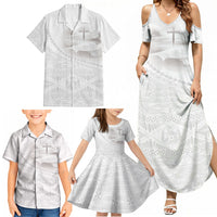 Tonga White Sunday Fakame Family Matching Summer Maxi Dress and Hawaiian Shirt Tokelaufeletoa Kupesi