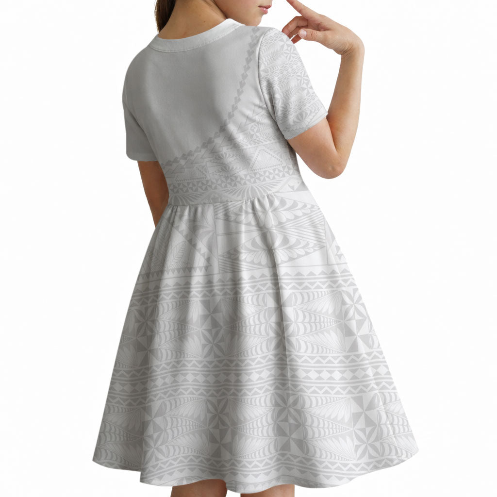 Tonga White Sunday Fakame Kid Short Sleeve Dress Tokelaufeletoa Kupesi