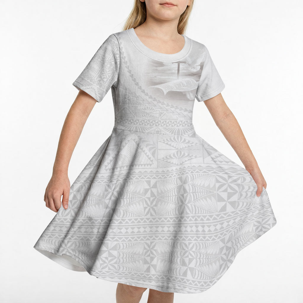Tonga White Sunday Fakame Kid Short Sleeve Dress Tokelaufeletoa Kupesi