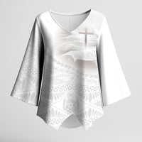 Tonga White Sunday Fakame Kimono Sleeve Blouse Tokelaufeletoa Kupesi