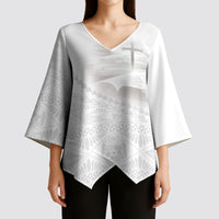 Tonga White Sunday Fakame Kimono Sleeve Blouse Tokelaufeletoa Kupesi