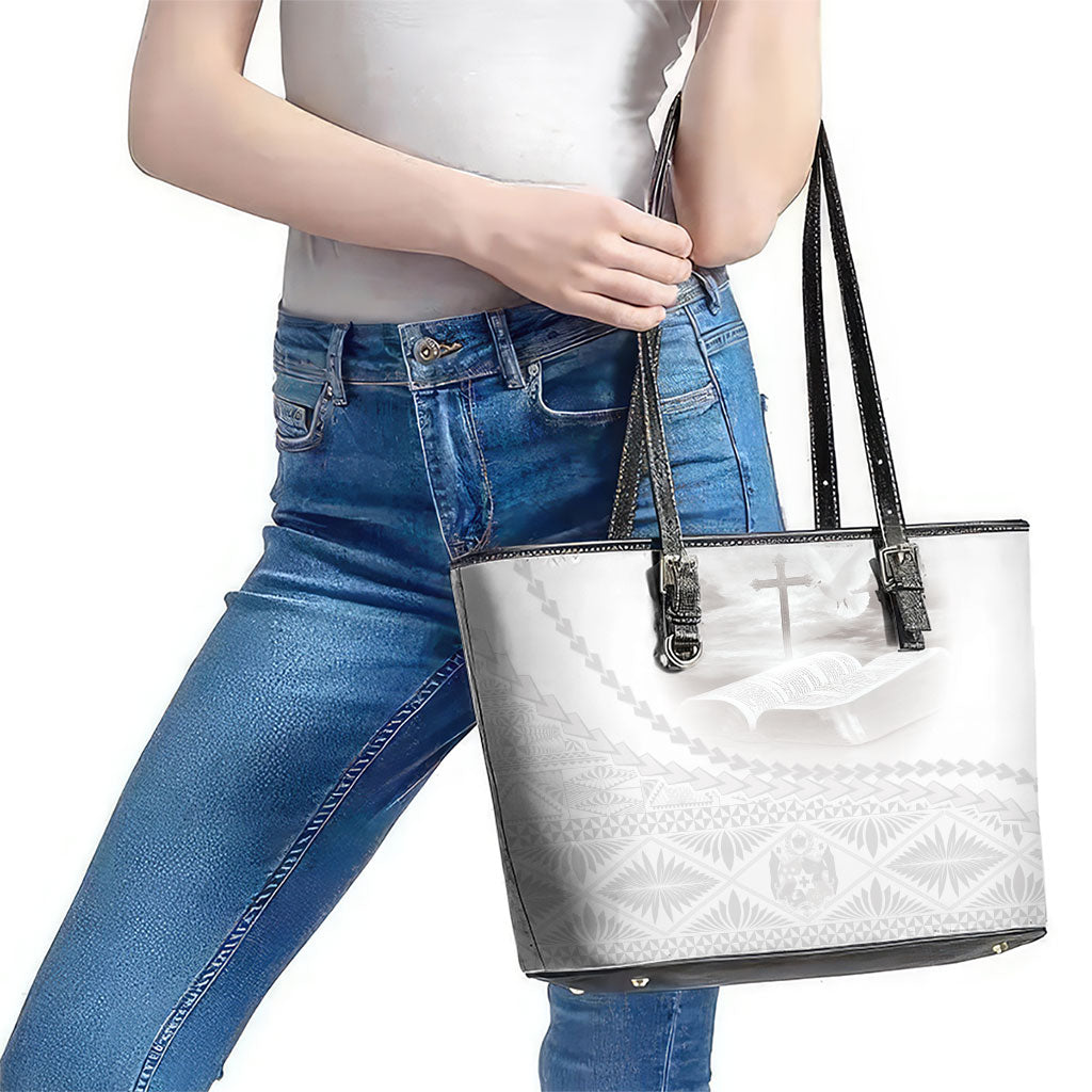 Tonga White Sunday Fakame Leather Tote Bag Tokelaufeletoa Kupesi
