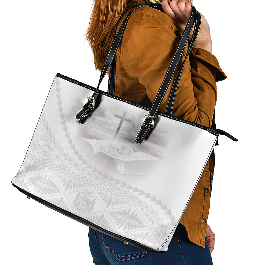Tonga White Sunday Fakame Leather Tote Bag Tokelaufeletoa Kupesi