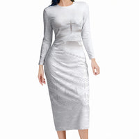 Tonga White Sunday Fakame Long Sleeve Bodycon Dress Tokelaufeletoa Kupesi