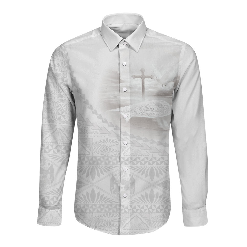 Tonga White Sunday Fakame Long Sleeve Button Shirt Tokelaufeletoa Kupesi