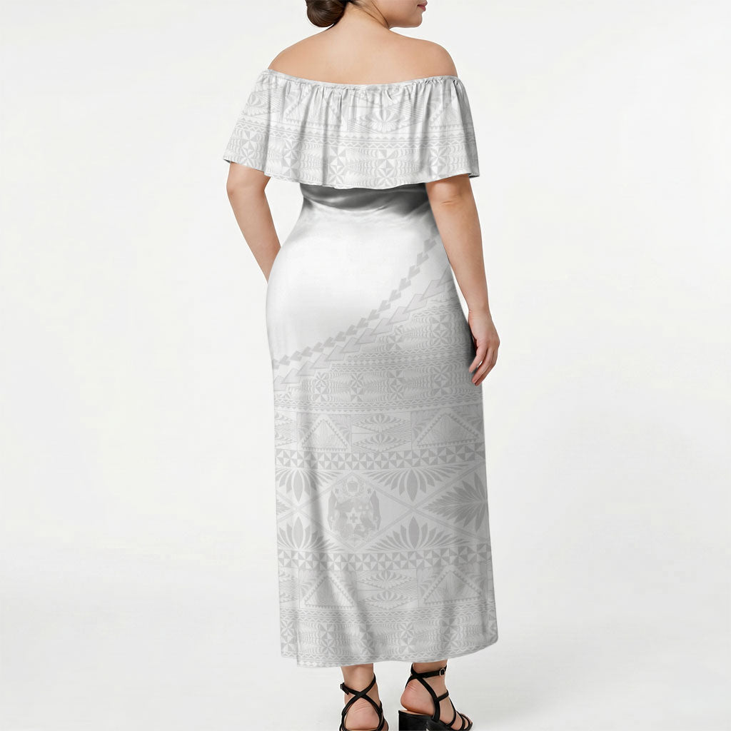 Tonga White Sunday Fakame Off Shoulder Maxi Dress Tokelaufeletoa Kupesi