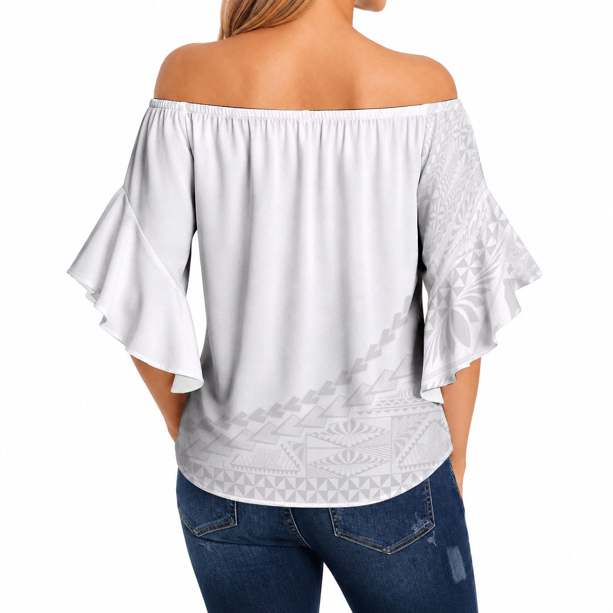 Tonga White Sunday Fakame Off Shoulder Wrap Waist Top Tokelaufeletoa Kupesi