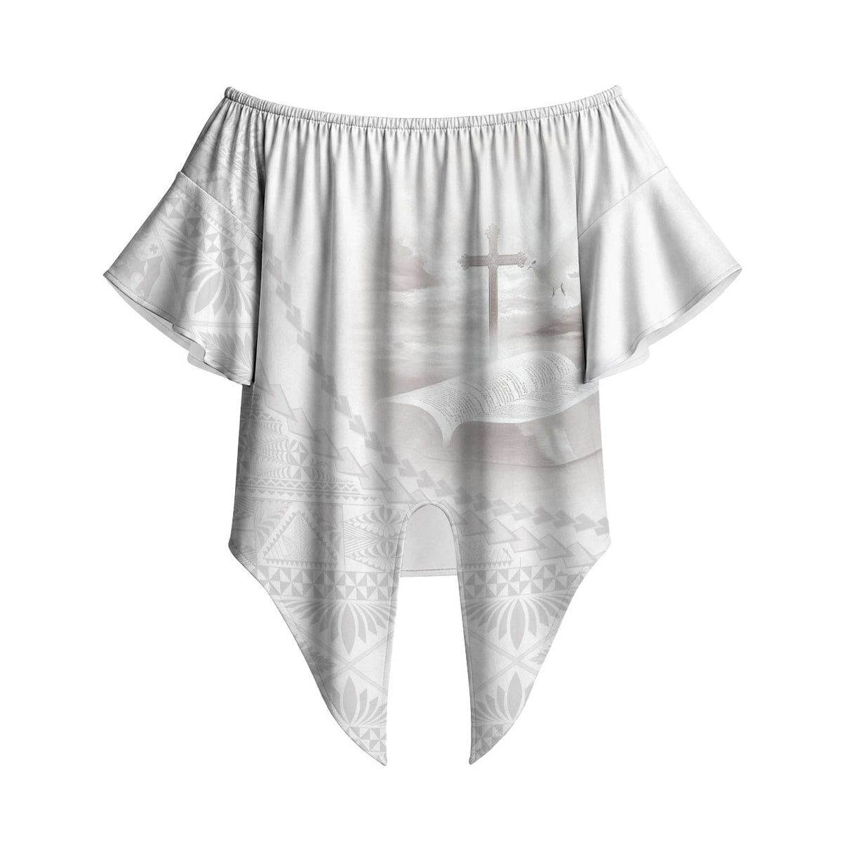 Tonga White Sunday Fakame Off Shoulder Wrap Waist Top Tokelaufeletoa Kupesi