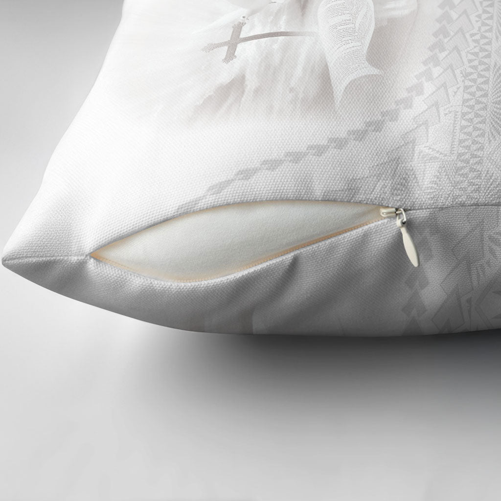 Tonga White Sunday Fakame Pillow Cover Tokelaufeletoa Kupesi