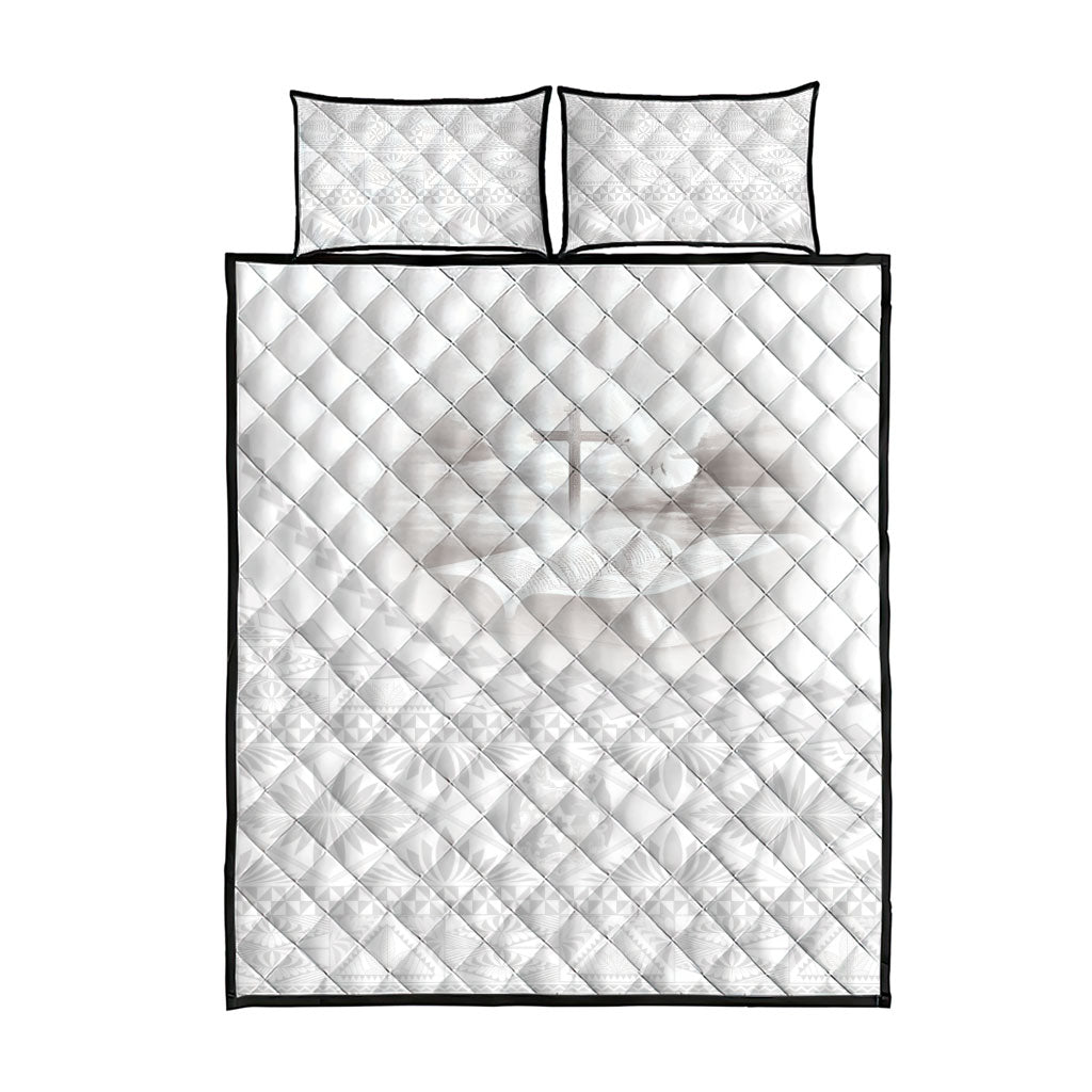 Tonga White Sunday Fakame Quilt Bed Set Tokelaufeletoa Kupesi