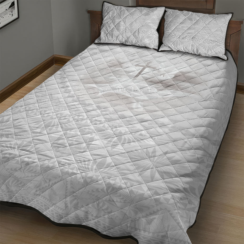 Tonga White Sunday Fakame Quilt Bed Set Tokelaufeletoa Kupesi