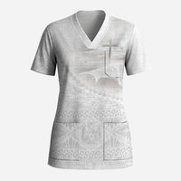 Tonga White Sunday Fakame Scrub Top Tokelaufeletoa Kupesi