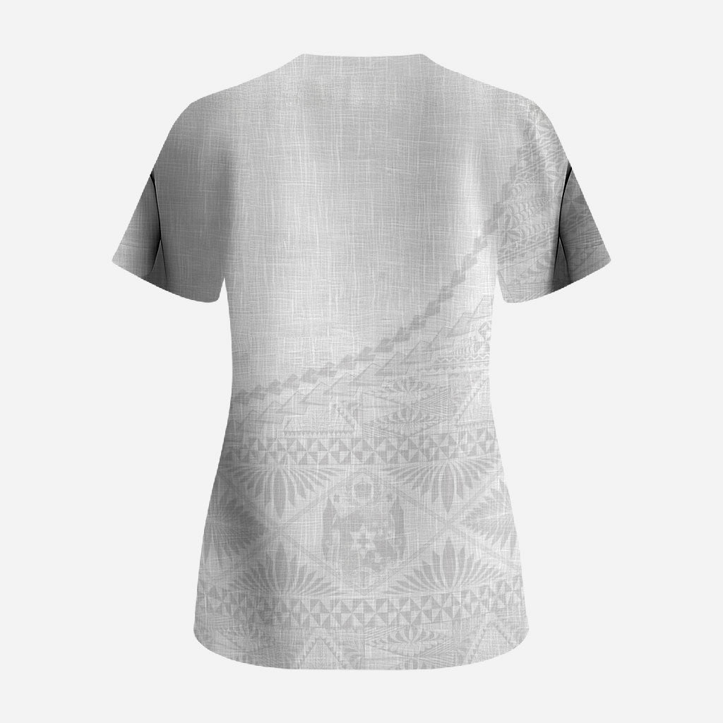 Tonga White Sunday Fakame Scrub Top Tokelaufeletoa Kupesi