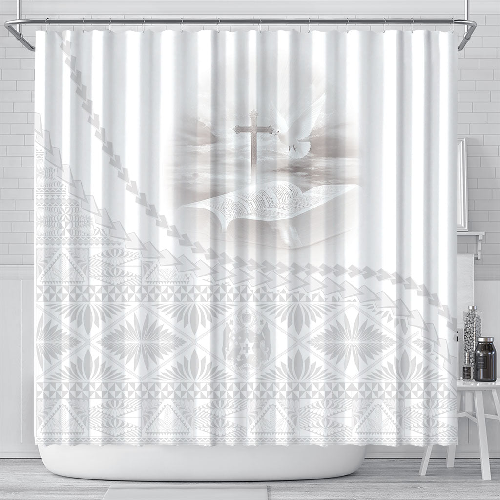 Tonga White Sunday Fakame Shower Curtain Tokelaufeletoa Kupesi