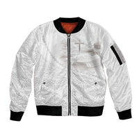 Tonga White Sunday Fakame Sleeve Zip Bomber Jacket Tokelaufeletoa Kupesi