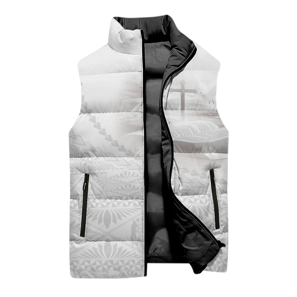 Tonga White Sunday Fakame Sleeveless Puffer Jacket Tokelaufeletoa Kupesi