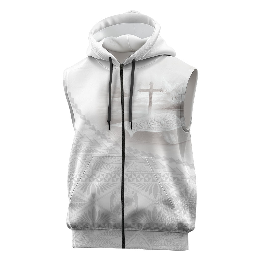 Tonga White Sunday Fakame Sleeveless Zip Hoodie Tokelaufeletoa Kupesi