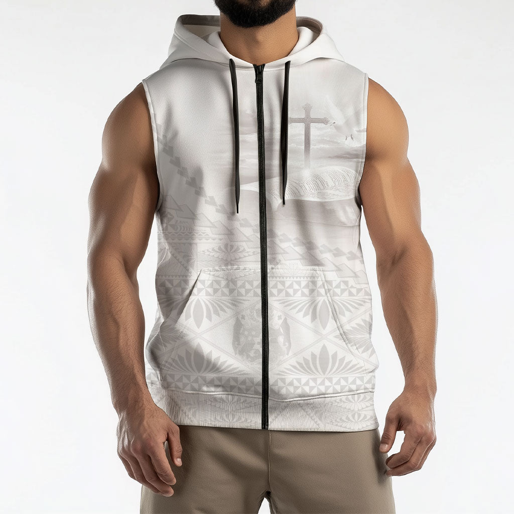 Tonga White Sunday Fakame Sleeveless Zip Hoodie Tokelaufeletoa Kupesi