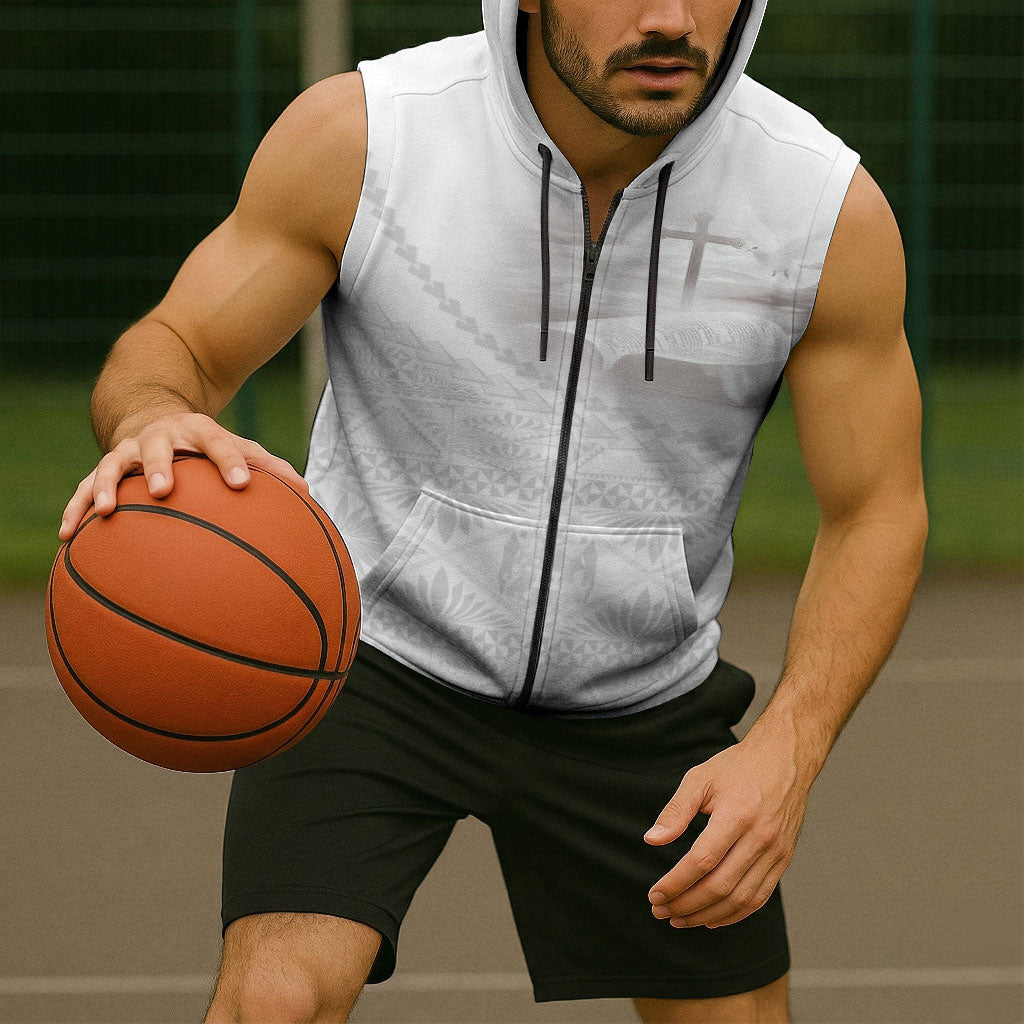 Tonga White Sunday Fakame Sleeveless Zip Hoodie Tokelaufeletoa Kupesi