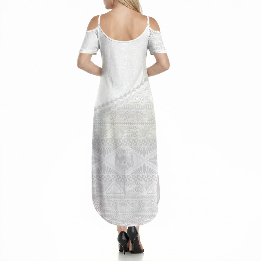 Tonga White Sunday Fakame Summer Maxi Dress Tokelaufeletoa Kupesi