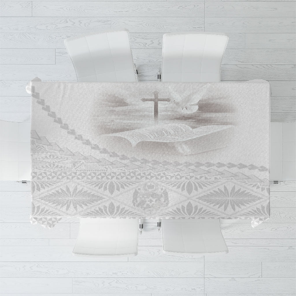 Tonga White Sunday Fakame Tablecloth Tokelaufeletoa Kupesi