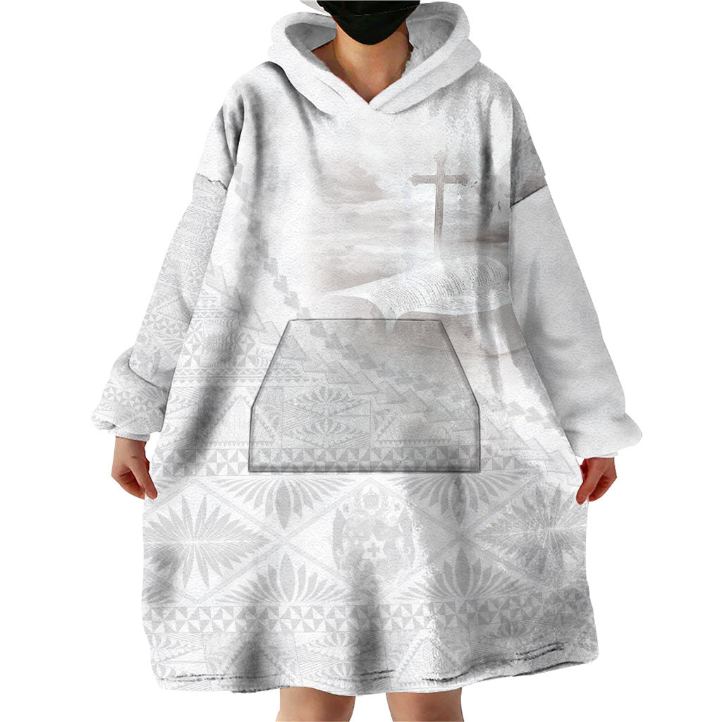 Tonga White Sunday Fakame Wearable Blanket Hoodie Tokelaufeletoa Kupesi