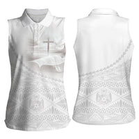 Tonga White Sunday Fakame Women Sleeveless Polo Shirt Tokelaufeletoa Kupesi