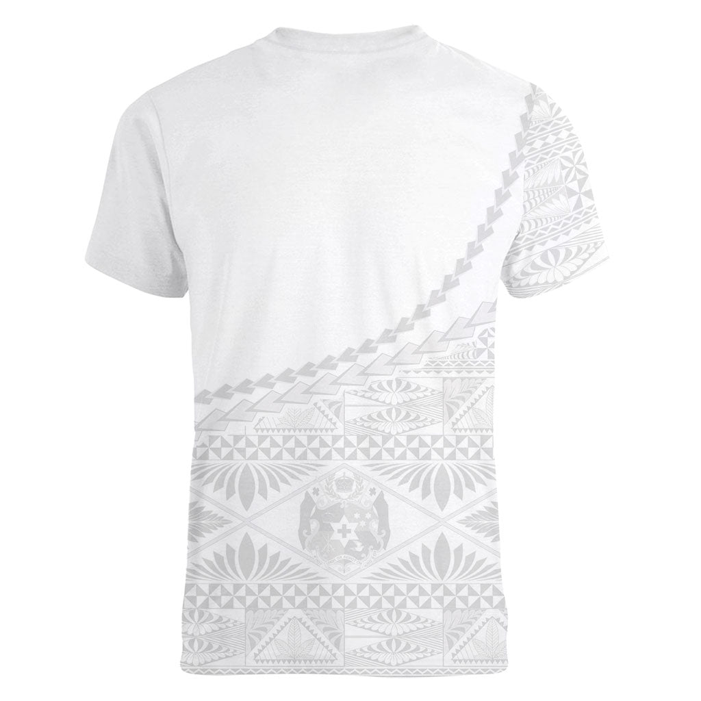 Tonga White Sunday Fakame Women V-Neck T-Shirt Tokelaufeletoa Kupesi