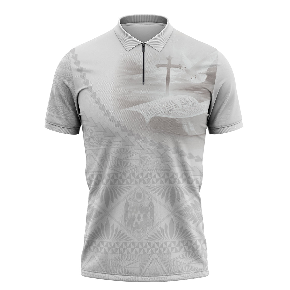 Tonga White Sunday Fakame Zipper Polo Shirt Tokelaufeletoa Kupesi